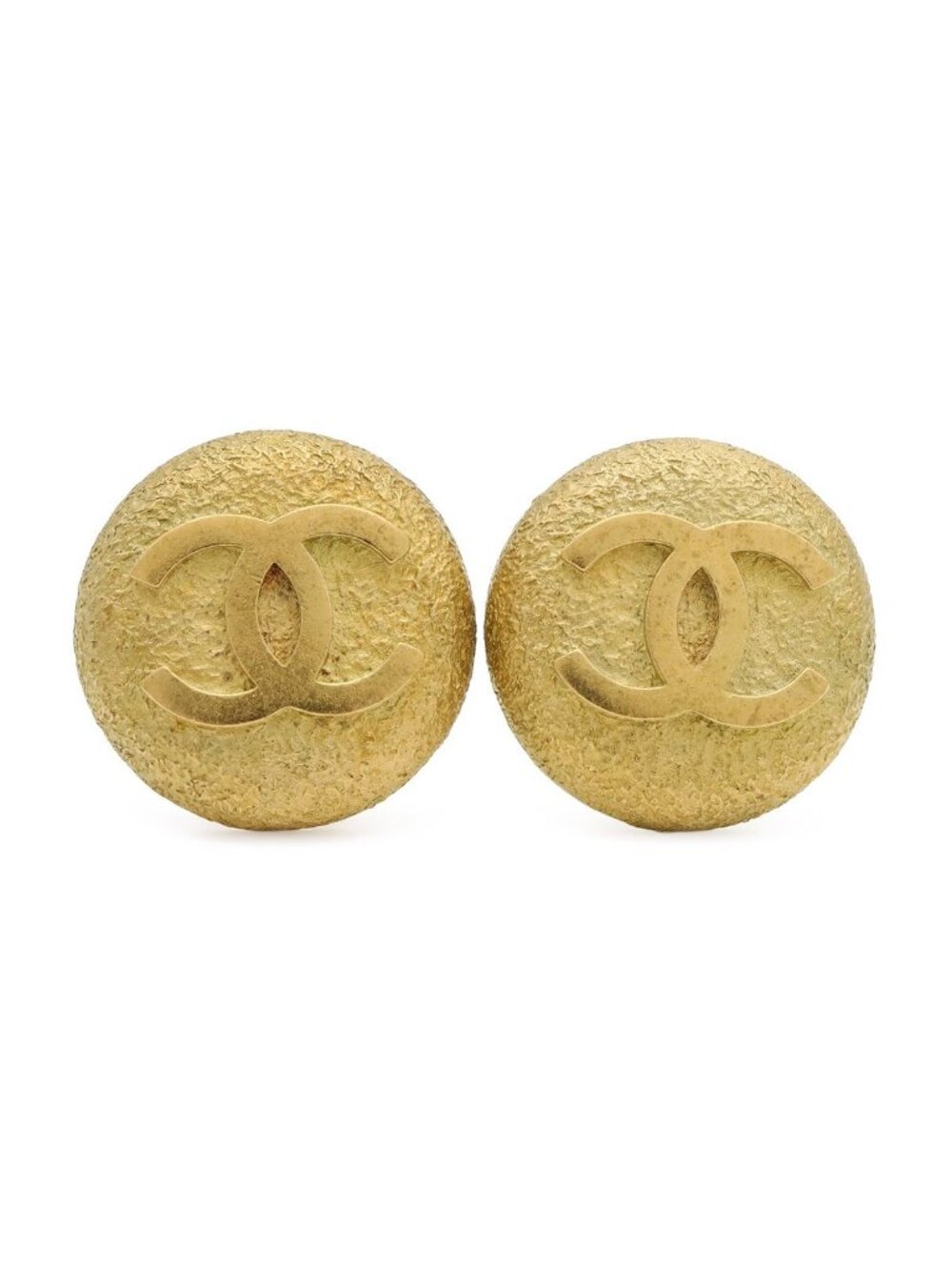 Chanel 95P CC Logo Button Round Earrings Vintage Gold Plated